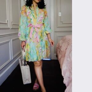 ANTONIO MELANI Brynn Pastel Paisley Print Ribbon Belted Dress